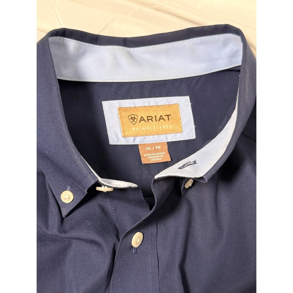 Ariat Mens XL Navy Blue Wrinkle Free Solid Classic Button Down Shirt 10020330